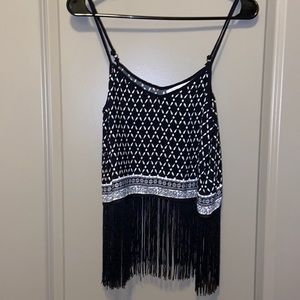 Black and white fringe tank top.